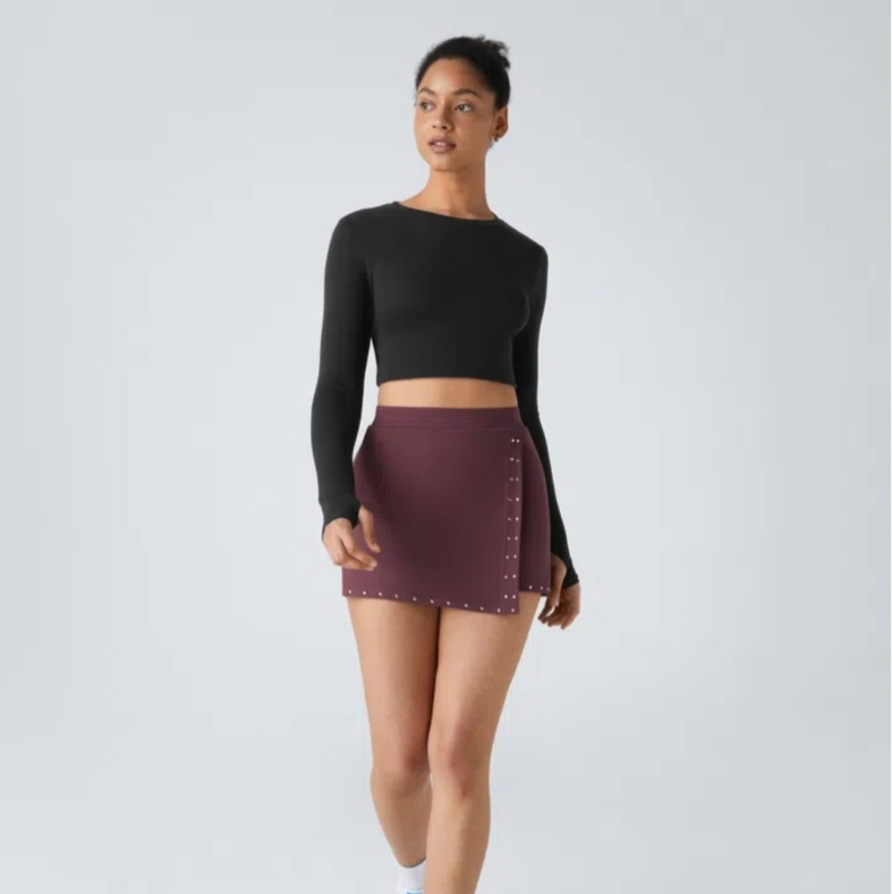 NWT HALARA SoftlyzerO Plush High Waisted Studded Wrapped A-Line Mini (Size: L)